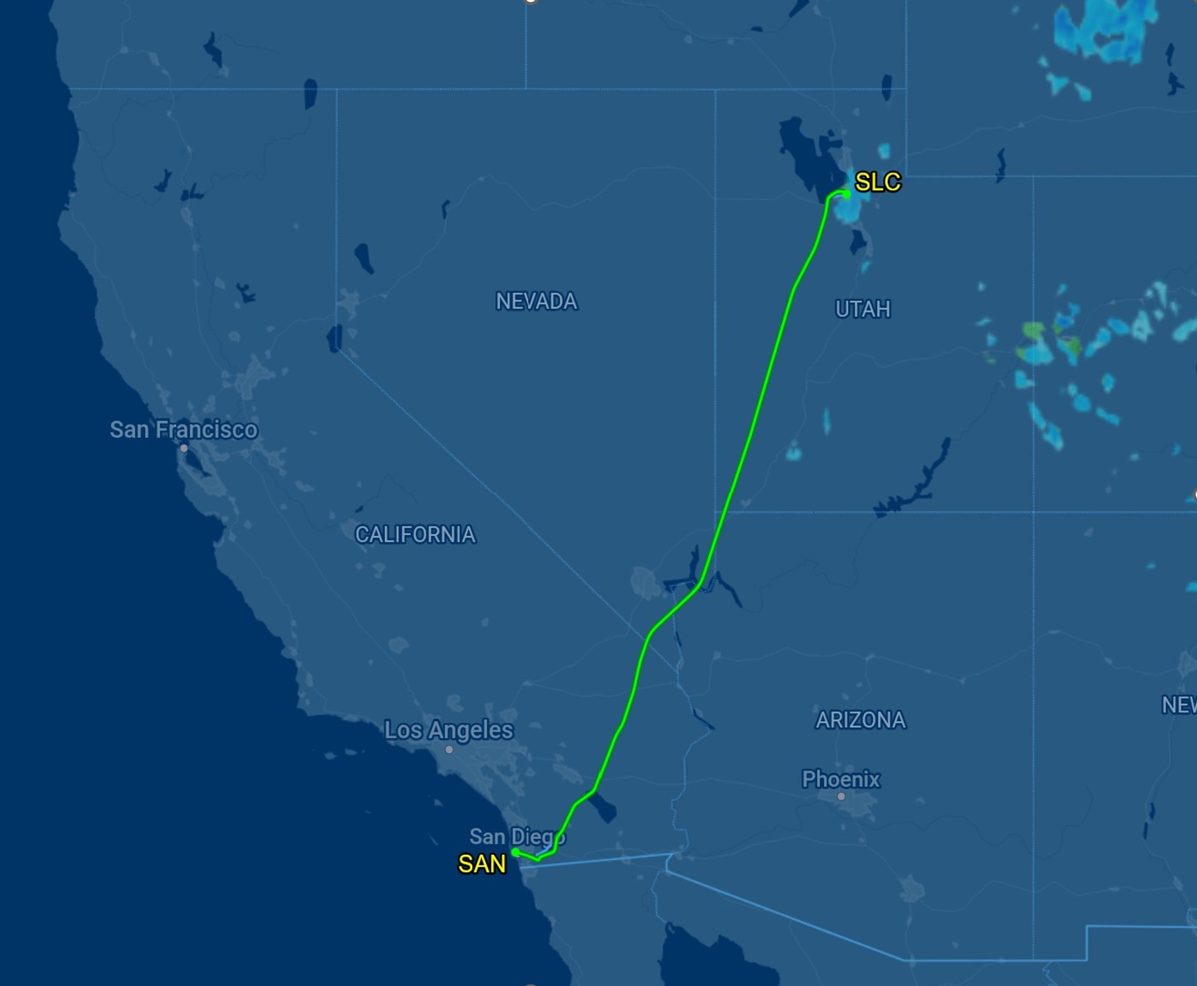 Salt Lake City to San Diego flight map