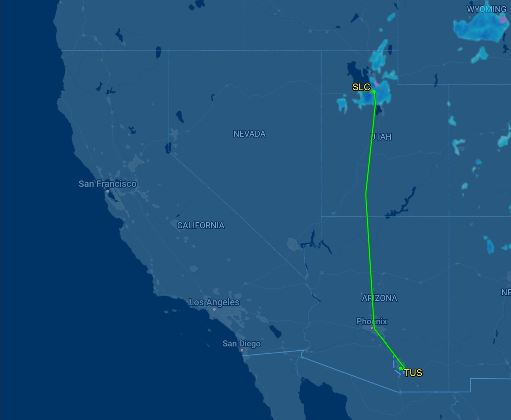 Tucson to Salt Lake City flight map